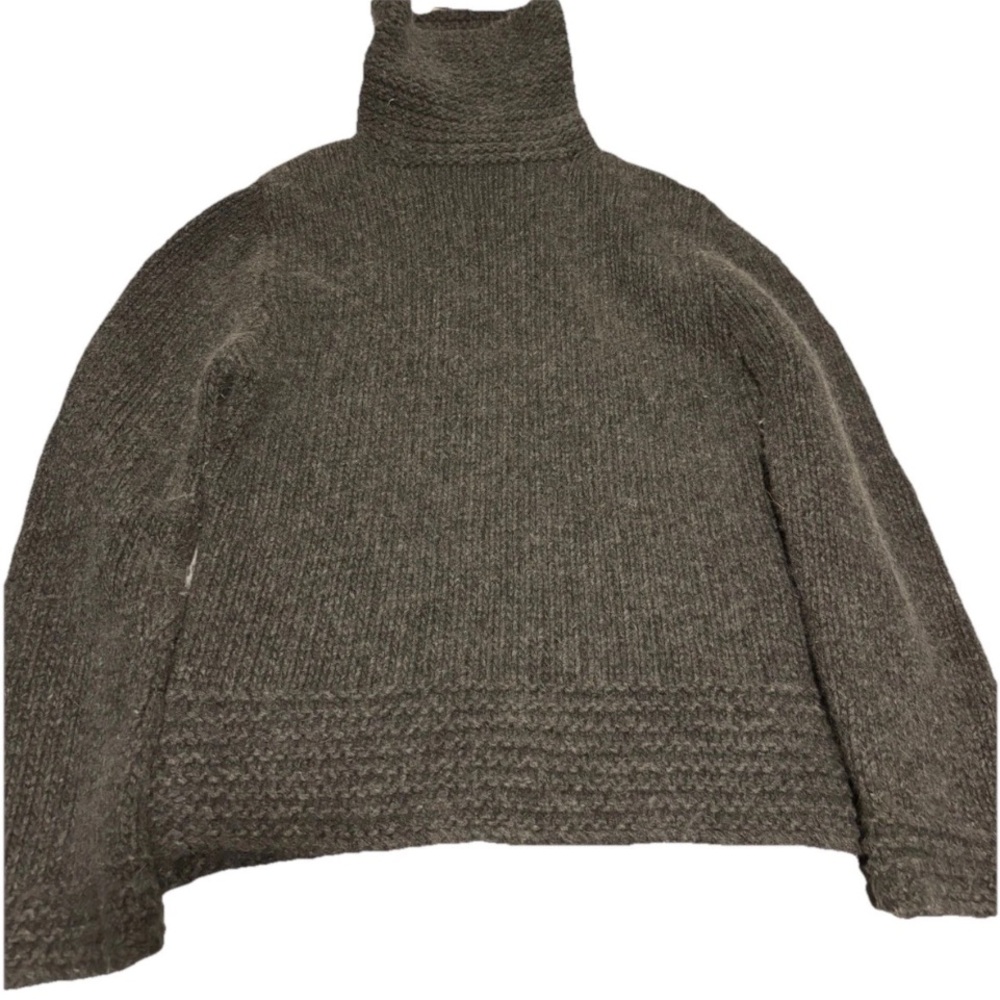 Vintage angora wool Women's L(10) fisherman style Turtleneck Sweater - Gray